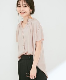 VIS | 【接触冷感】【前後2WAY】割繊サテンギャザーブラウス【sustainable】(シャツ/ブラウス)