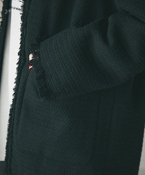 un dix cors（アンディコール）の「華やか洒落見え　ノーカラーツイードジャケット（ノーカラージャケット・レディース・ブラック/オフホワイト・FREE）」の22枚目の写真