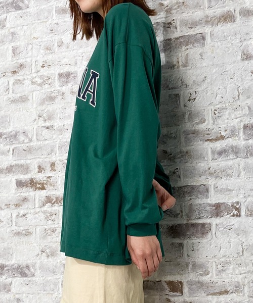 NAVY（ネイビー）の「アップリケカレッジロングスリーブTシャツ（Tシャツ/カットソー・レディース・グリーン/チャコール/ホワイト/オレンジ・フリー）」の7枚目の写真