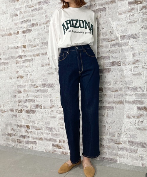 NAVY（ネイビー）の「アップリケカレッジロングスリーブTシャツ（Tシャツ/カットソー・レディース・グリーン/チャコール/ホワイト/オレンジ・フリー）」の9枚目の写真