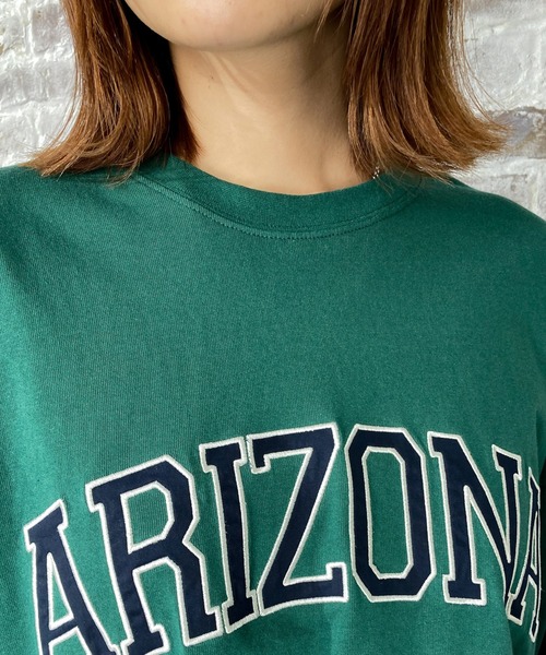 NAVY（ネイビー）の「アップリケカレッジロングスリーブTシャツ（Tシャツ/カットソー・レディース・グリーン/チャコール/ホワイト/オレンジ・フリー）」の12枚目の写真