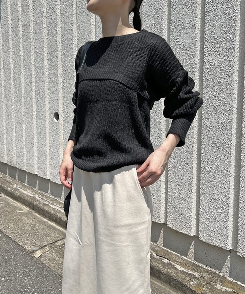 Jewelobe(ジュエローブ)の「ショートボレロ×ルーズタンクニットアップトップス(アンサンブル・レディース・ブラック/オフホワイト・FREE)」の11枚目の写真