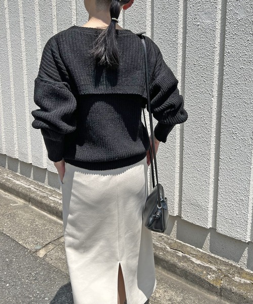 Jewelobe(ジュエローブ)の「ショートボレロ×ルーズタンクニットアップトップス(アンサンブル・レディース・ブラック/オフホワイト・FREE)」の4枚目の写真