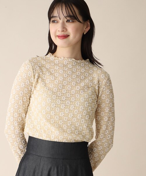 OPAQUE.CLIP（オペークドットクリップ）の「◆フラワーレースハイネックトップス（Tシャツ/カットソー・レディース・ブラック/ベージュ/オフホワイト・38）」の10枚目の写真