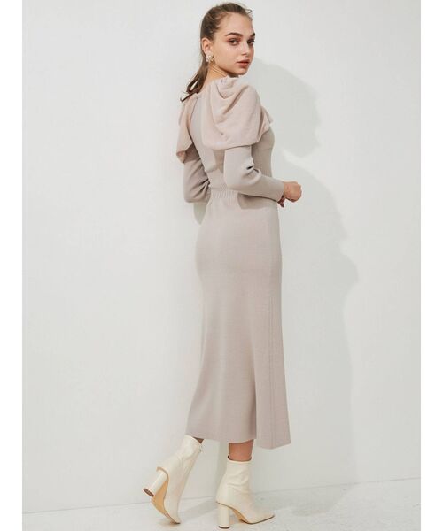 MERCURYDUO（マーキュリーデュオ）の「ウエストリブパワショルニットワンピース（ワンピース・レディース・アイボリー/ブラック/ベージュ/チャコールグレー・SMALL/MEDIUM）」の6枚目の写真