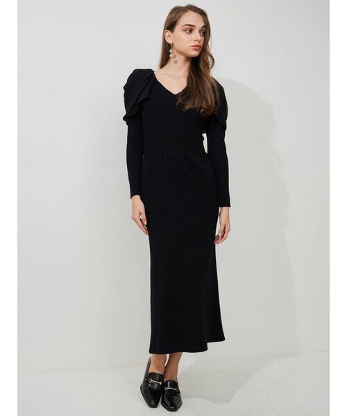 MERCURYDUO（マーキュリーデュオ）の「ウエストリブパワショルニットワンピース（ワンピース・レディース・アイボリー/ブラック/ベージュ/チャコールグレー・SMALL/MEDIUM）」の8枚目の写真