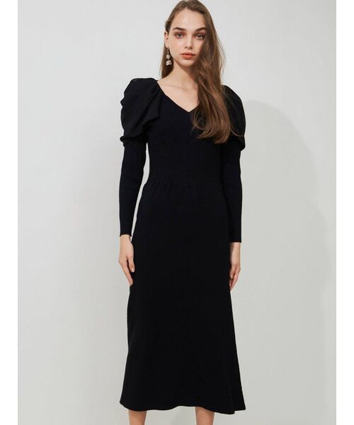 MERCURYDUO（マーキュリーデュオ）の「ウエストリブパワショルニットワンピース（ワンピース・レディース・アイボリー/ブラック/ベージュ/チャコールグレー・SMALL/MEDIUM）」の9枚目の写真