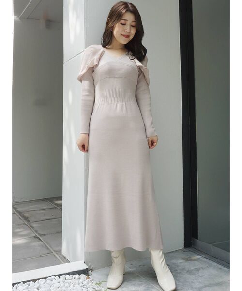 MERCURYDUO（マーキュリーデュオ）の「ウエストリブパワショルニットワンピース（ワンピース・レディース・アイボリー/ブラック/ベージュ/チャコールグレー・SMALL/MEDIUM）」の14枚目の写真