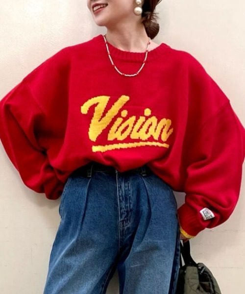 VISION STREET WEAR（ヴィジョンストリートウェア）の「【VISION STREET WEAR】ジャカードロゴニット（ニット/セーター・メンズ・オフホワイト/グリーン/ブルー/ブラック/レッド/イエロー・XL/L/M）」の6枚目の写真