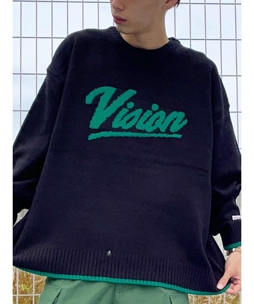 VISION STREET WEAR（ヴィジョンストリートウェア）の「【VISION STREET WEAR】ジャカードロゴニット（ニット/セーター・メンズ・オフホワイト/グリーン/ブルー/ブラック/レッド/イエロー・XL/L/M）」の3枚目の写真
