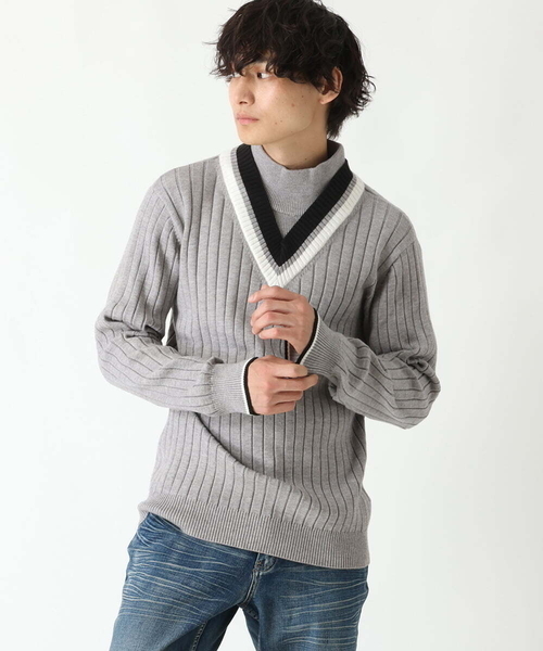 【新品】MICHEL KLEIN homme モックネックニット ホワイト グラデーションモックネックニット （ニット・セーター）｜MICHEL