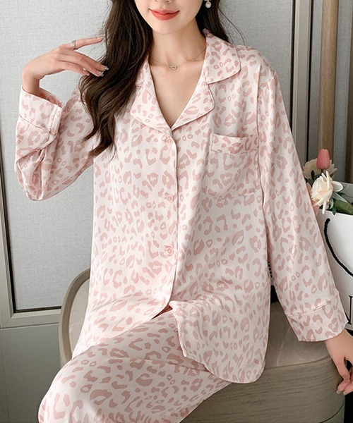 ヒョウ柄ルームウェア パジャマ トップス＆パンツセット（ルームウェア