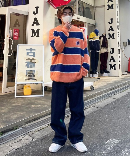 STAY GOLD(ステイゴールド)の「STAYGOLD モヘアタッチ ボーダーニット / モヘア ニット クルーネック オーバーサイズ プルオーバー(ニット/セーター・メンズ・ホワイト系/ブラック系/グリーン系/オレンジ系・M/L)」の9枚目の写真