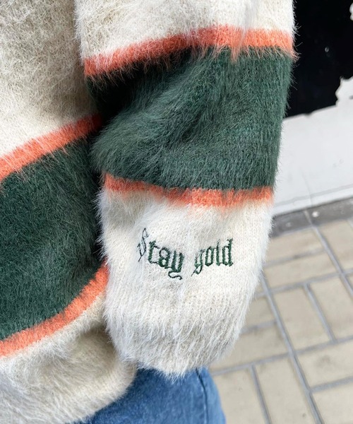 STAY GOLD(ステイゴールド)の「STAYGOLD モヘアタッチ ボーダーニット / モヘア ニット クルーネック オーバーサイズ プルオーバー(ニット/セーター・メンズ・ホワイト系/ブラック系/グリーン系/オレンジ系・M/L)」の16枚目の写真