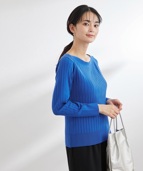 ROPE' PICNIC（ロペピクニック）の「UVケア・洗濯機OK/BIOワイドリブボートネックニットプルオーバー（ニット/セーター・レディース・ブラック/オフホワイト/ブルー/クリーム/ピンク系その他2・38）」の5枚目の写真