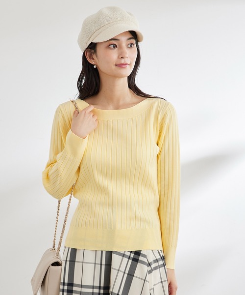 ROPE' PICNIC（ロペピクニック）の「UVケア・洗濯機OK/BIOワイドリブボートネックニットプルオーバー（ニット/セーター・レディース・ブラック/オフホワイト/ブルー/クリーム/ピンク系その他2・38）」の4枚目の写真