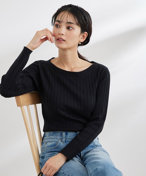 ROPE' PICNIC（ロペピクニック）の「UVケア・洗濯機OK/BIOワイドリブボートネックニットプルオーバー（ニット/セーター・レディース・ブラック/オフホワイト/ブルー/クリーム/ピンク系その他2・38）」の3枚目の写真