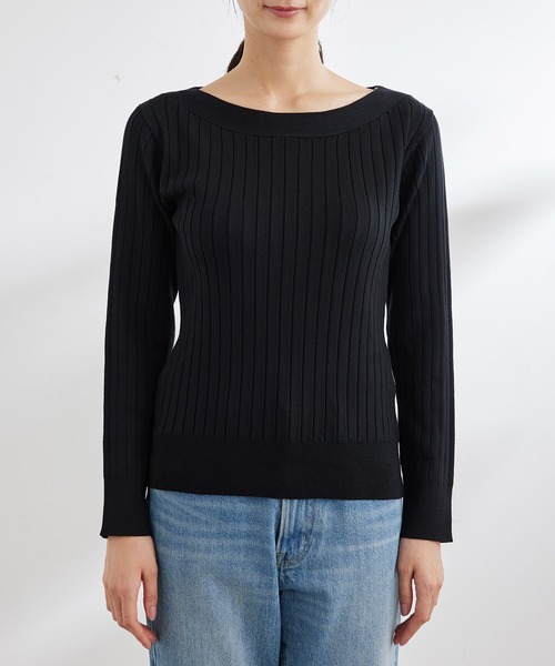 ROPE' PICNIC（ロペピクニック）の「UVケア・洗濯機OK/BIOワイドリブボートネックニットプルオーバー（ニット/セーター・レディース・ブラック/オフホワイト/ブルー/クリーム/ピンク系その他2・38）」の16枚目の写真