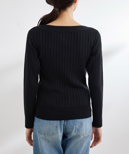 ROPE' PICNIC（ロペピクニック）の「UVケア・洗濯機OK/BIOワイドリブボートネックニットプルオーバー（ニット/セーター・レディース・ブラック/オフホワイト/ブルー/クリーム/ピンク系その他2・38）」の6枚目の写真