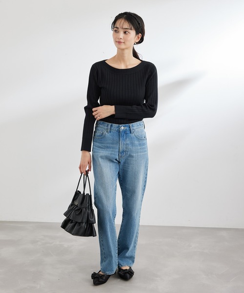 ROPE' PICNIC（ロペピクニック）の「UVケア・洗濯機OK/BIOワイドリブボートネックニットプルオーバー（ニット/セーター・レディース・ブラック/オフホワイト/ブルー/クリーム/ピンク系その他2・38）」の21枚目の写真