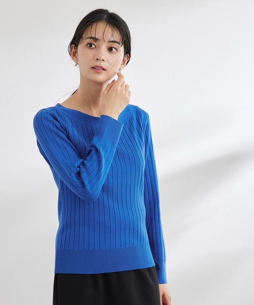 ROPE' PICNIC（ロペピクニック）の「UVケア・洗濯機OK/BIOワイドリブボートネックニットプルオーバー（ニット/セーター・レディース・ブラック/オフホワイト/ブルー/クリーム/ピンク系その他2・38）」の8枚目の写真