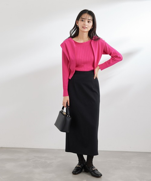 ROPE' PICNIC（ロペピクニック）の「UVケア・洗濯機OK/BIOワイドリブボートネックニットプルオーバー（ニット/セーター・レディース・ブラック/オフホワイト/ブルー/クリーム/ピンク系その他2・38）」の12枚目の写真