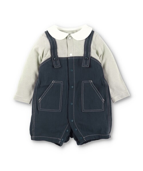 BRANSHES(ブランシェス)の「サロペットドッキング風長袖カバーオール(ロンパース・キッズ・ブラウン/グレー・70/80)」の1枚目の写真