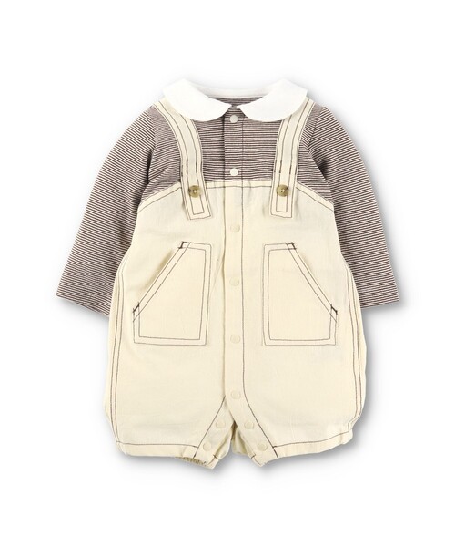 BRANSHES(ブランシェス)の「サロペットドッキング風長袖カバーオール(ロンパース・キッズ・ブラウン/グレー・70/80)」の9枚目の写真