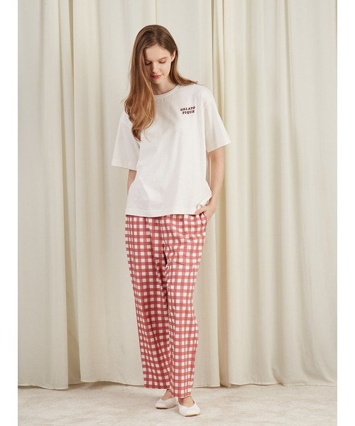 新品 ジェラートピケ バックプリントTシャツ＆ギンガムチェック