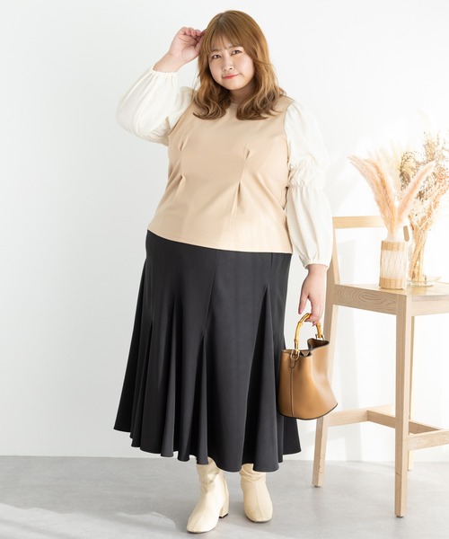 SLURR（スラ―）の「[大きいサイズ]配色スリーブプルオーバー（シャツ/ブラウス・レディース・ブラック/ベージュ・L）」の3枚目の写真