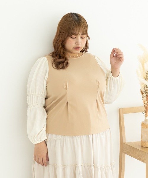 SLURR（スラ―）の「[大きいサイズ]配色スリーブプルオーバー（シャツ/ブラウス・レディース・ブラック/ベージュ・L）」の10枚目の写真