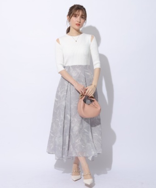 シェリエ　リリーフラワーニットコンビワンピース flower embroideryニットワンピース(XS MIX): ONEPIECE