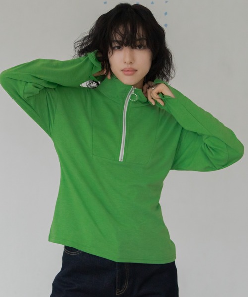 ウィングフットハーフジップカットソー カットジョーゼットサイドジップハーフジップカットソー（Tシャツ