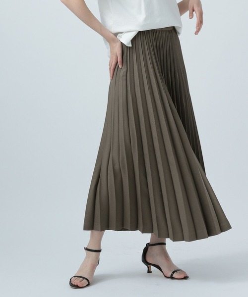 BAYFLOW(ベイフロー)の「リネンライクプリーツスカート(スカート・レディース・カーキ/ネイビー/ベージュ・SMALL/MEDIUM)」の2枚目の写真