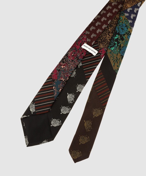 DRIES VAN NOTEN ドリスヴァンノッテンネクタイ花紺光沢