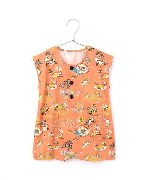 MAKE YOUR DAY（メイクユアデイ）の「アロハ総柄フレンチスリーブロンパース（ロンパース・キッズ・ブルー/サーモンピンク/イエロー・70/80）」の3枚目の写真