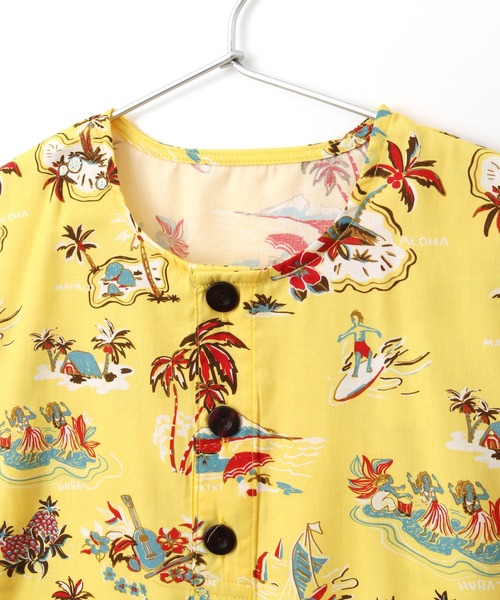 MAKE YOUR DAY（メイクユアデイ）の「アロハ総柄フレンチスリーブロンパース（ロンパース・キッズ・ブルー/サーモンピンク/イエロー・70/80）」の7枚目の写真