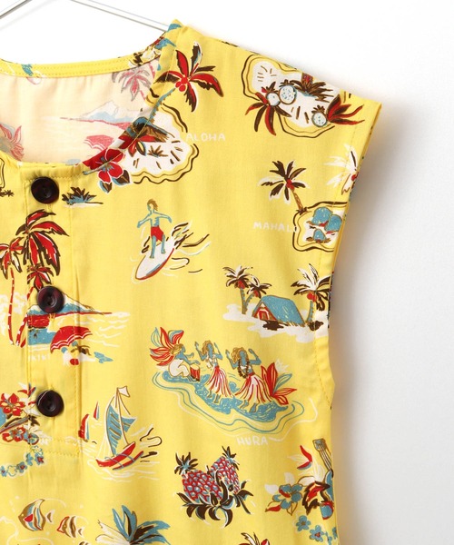 MAKE YOUR DAY（メイクユアデイ）の「アロハ総柄フレンチスリーブロンパース（ロンパース・キッズ・ブルー/サーモンピンク/イエロー・70/80）」の8枚目の写真