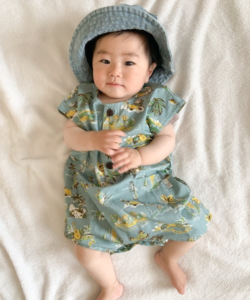 MAKE YOUR DAY（メイクユアデイ）の「アロハ総柄フレンチスリーブロンパース（ロンパース・キッズ・ブルー/サーモンピンク/イエロー・70/80）」の15枚目の写真