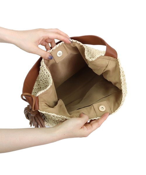 T・S・L（ティーエスエル）の「柄編みペーパーワンショルダーバッグ（かごバッグ・レディース・カーキ/ブラウン/ブラック・FREE）」の10枚目の写真
