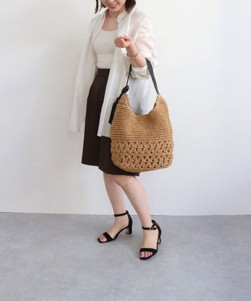 T・S・L（ティーエスエル）の「柄編みペーパーワンショルダーバッグ（かごバッグ・レディース・カーキ/ブラウン/ブラック・FREE）」の6枚目の写真