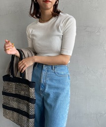 [NOIR FABRIK/ヌワールファブリック] クルーネック 5分袖リブカットソー
