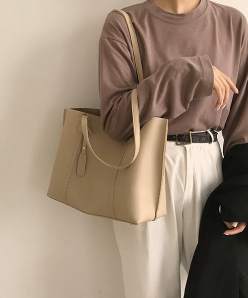 fd style(エフディ スタイル)の「ワイド ダブルハンドル トートバッグ(トートバッグ・レディース・Black/Beige/M.Brn/White・FREE)」の12枚目の写真