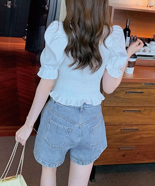 SPIGA（スピーガ）の「ｼｬｰﾘﾝｸﾞﾌﾛﾝﾄﾘﾎﾞﾝ半袖ﾌﾞﾗｳｽ（シャツ/ブラウス・レディース・ブラック/ホワイト/ブルー/ベージュ・FREE）」の20枚目の写真