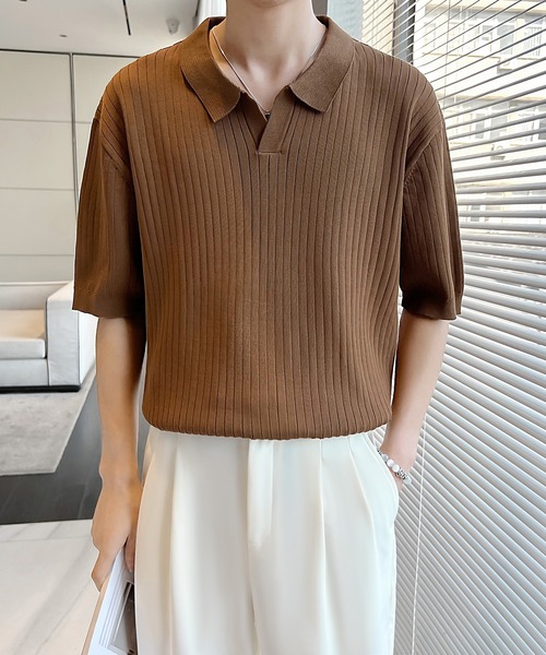 Cloudstyle（クラウドスタイル）の「【Cloudstyle】ケーブルポロ / ニットポロ 半袖（ポロシャツ・メンズ・クリーム/カーキ/ブラック/ダークグレー/グリーン/ホワイト・MEDIUM/LARGE/X-LARGE）」の5枚目の写真