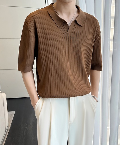 Cloudstyle（クラウドスタイル）の「【Cloudstyle】ケーブルポロ / ニットポロ 半袖（ポロシャツ・メンズ・クリーム/カーキ/ブラック/ダークグレー/グリーン/ホワイト・MEDIUM/LARGE/X-LARGE）」の7枚目の写真