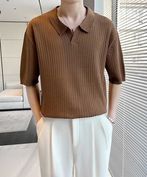 Cloudstyle（クラウドスタイル）の「【Cloudstyle】ケーブルポロ / ニットポロ 半袖（ポロシャツ・メンズ・クリーム/カーキ/ブラック/ダークグレー/グリーン/ホワイト・MEDIUM/LARGE/X-LARGE）」の8枚目の写真