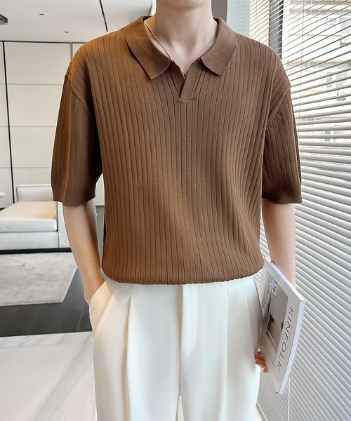 Cloudstyle（クラウドスタイル）の「【Cloudstyle】ケーブルポロ / ニットポロ 半袖（ポロシャツ・メンズ・クリーム/カーキ/ブラック/ダークグレー/グリーン/ホワイト・MEDIUM/LARGE/X-LARGE）」の9枚目の写真
