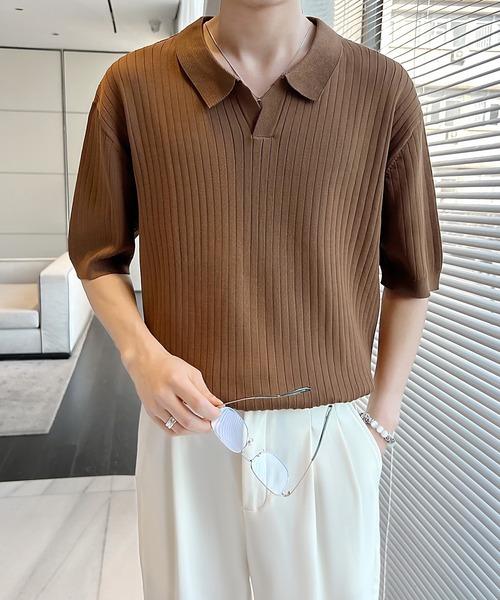 Cloudstyle（クラウドスタイル）の「【Cloudstyle】ケーブルポロ / ニットポロ 半袖（ポロシャツ・メンズ・クリーム/カーキ/ブラック/ダークグレー/グリーン/ホワイト・MEDIUM/LARGE/X-LARGE）」の12枚目の写真
