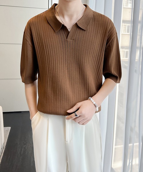 Cloudstyle（クラウドスタイル）の「【Cloudstyle】ケーブルポロ / ニットポロ 半袖（ポロシャツ・メンズ・クリーム/カーキ/ブラック/ダークグレー/グリーン/ホワイト・MEDIUM/LARGE/X-LARGE）」の13枚目の写真